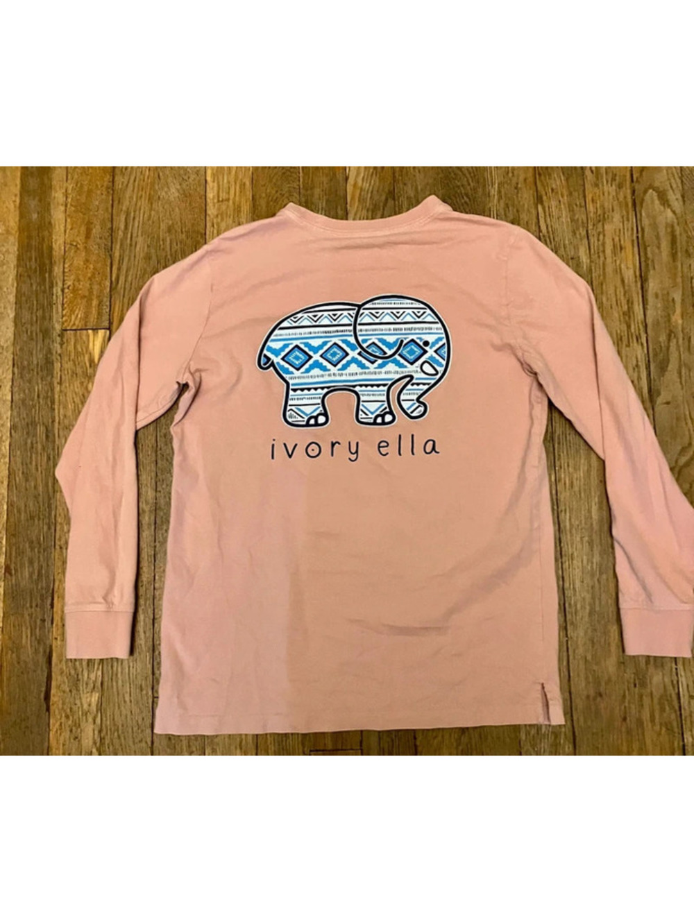 Ivory Ella Womens XS Long Sleeve Pocket Tee Pink Elephant Graphic Organic Cotton